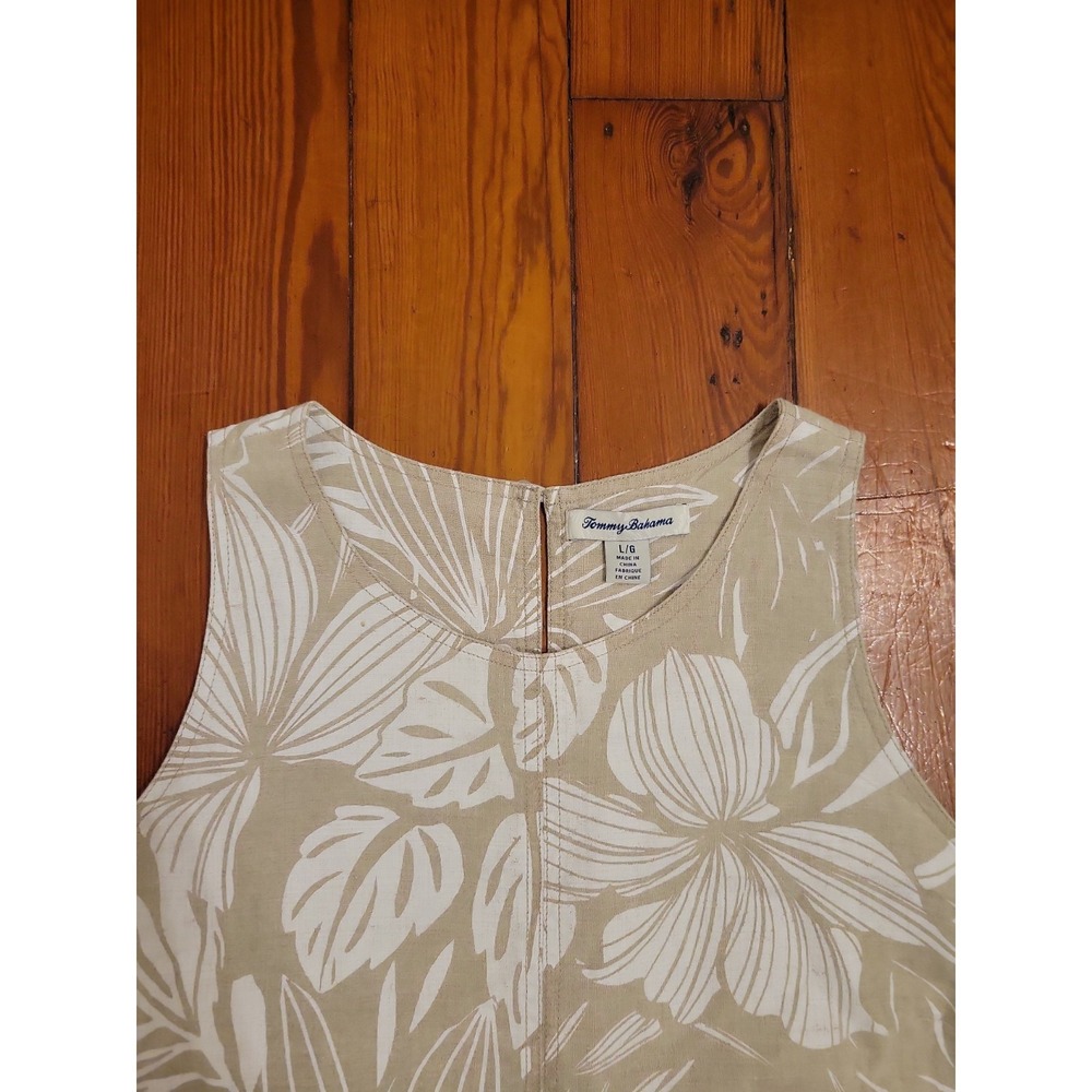 Tommy Bahama Linen Cotton Mini Dress Womens L Tropical Vacation Floral Cream - Picture 2 of 8